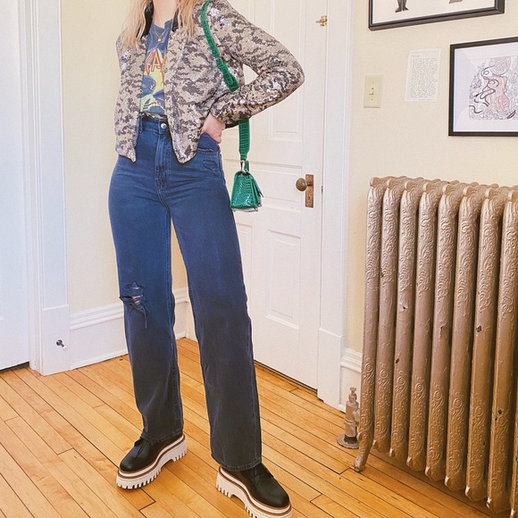 NWT Free People Ari Sequin Cropped Blazer / Tiger - Picture 6 of 8